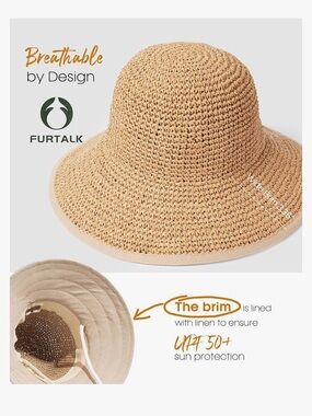 Women's Tan Crochet Sun Bucket Hat with Chin Strap